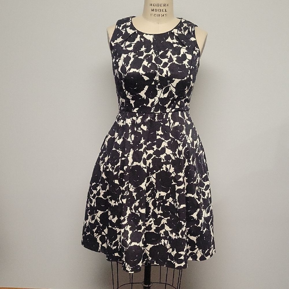 Talbots Black and White Floral Midi Dress, Size 8P